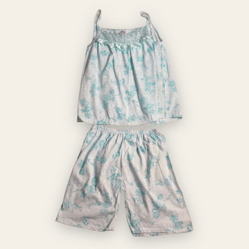Just Love Girls Blue Floral Print Pajama Sleep Set Tank Top + Shorts XL